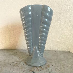Vintage MCM Shawnee Pottery Powder Gray Fan Vase